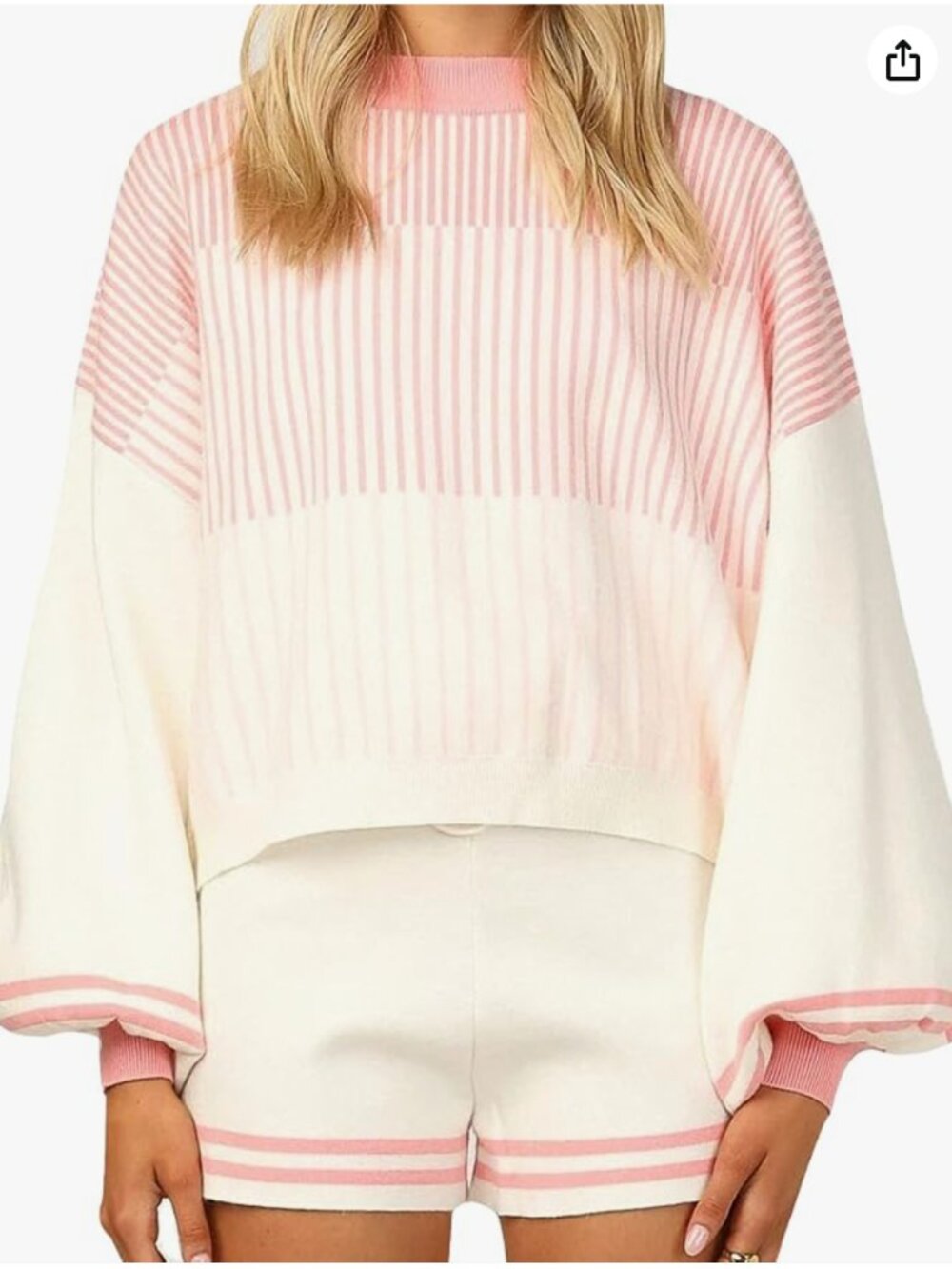 Pink and White Striped Knit Sweater and Shorts Set, XS